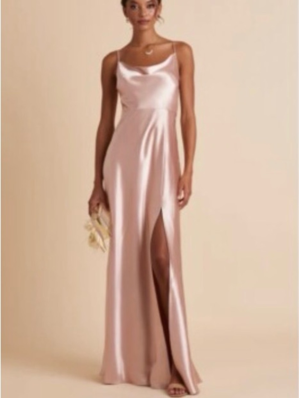 Birdy Grey Satin Slip Maxi Dress in Blush